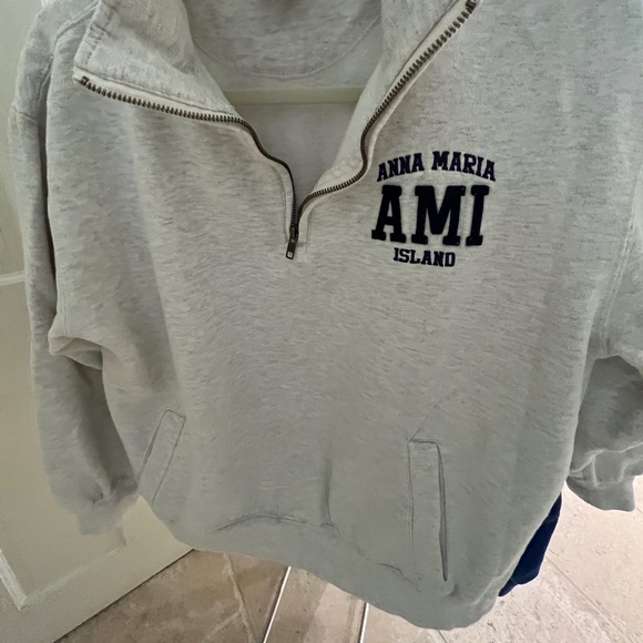 Anna Maria Island "AMI" 3/4 zip sweatshirt; light grey/cream - Picture 2 of 4